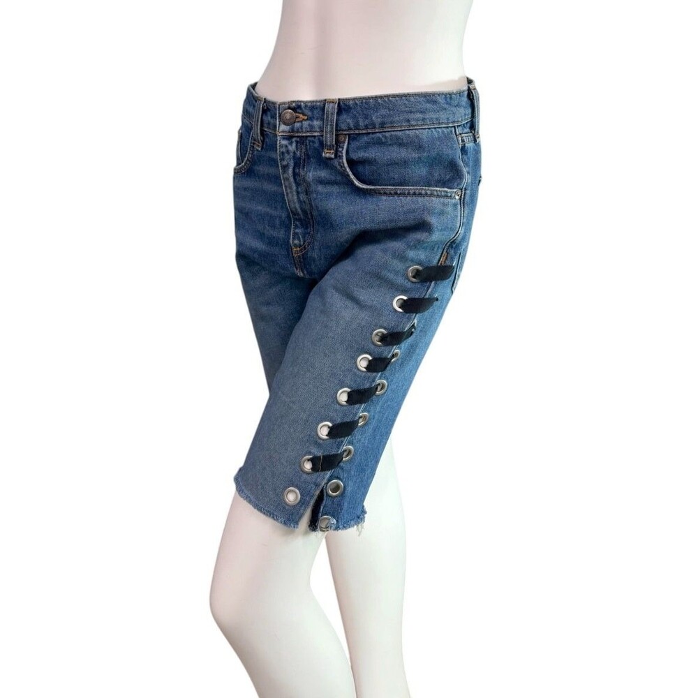 Veronica Beard INES GIRLFRIEND 10.75" Denim Lace Up Bermuda Shorts $248 Size 27